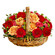 Chianti. The captivating beauty of this sophisticated arrangement of peach roses, red carnation and red gerberas with green fillers in a wicker basket will be an outstanding present!. Minsk